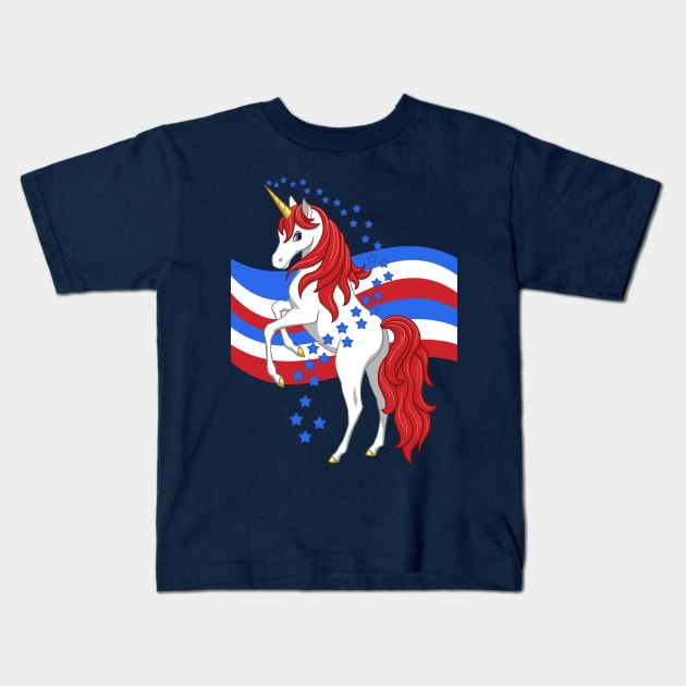 Red White Blue Patriotic American Unicorn Kids T-Shirt by csforest